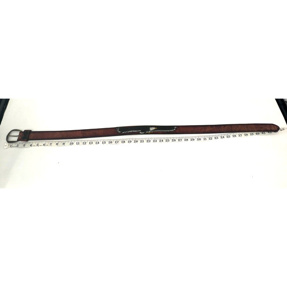 VTG Legion Belt Mens 38 Eagle‎ Leather Works Embossed Eagle Biker Brown Western - Picture 5 of 10